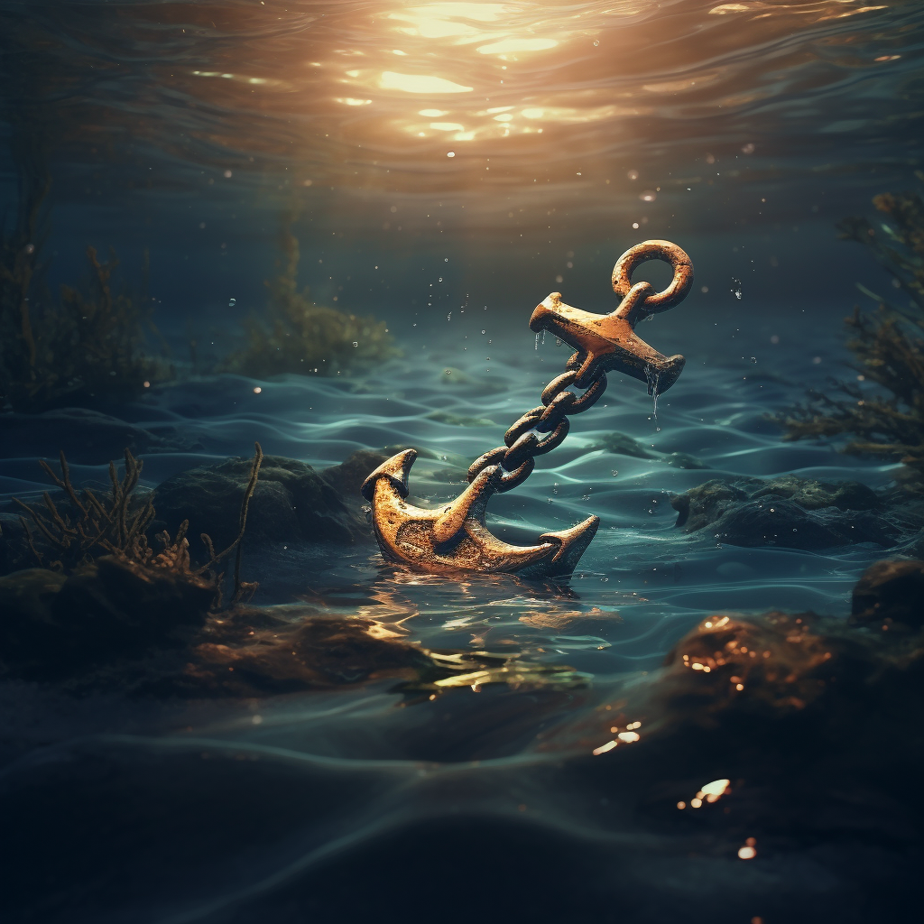 Anchor floating delicately in pristine water