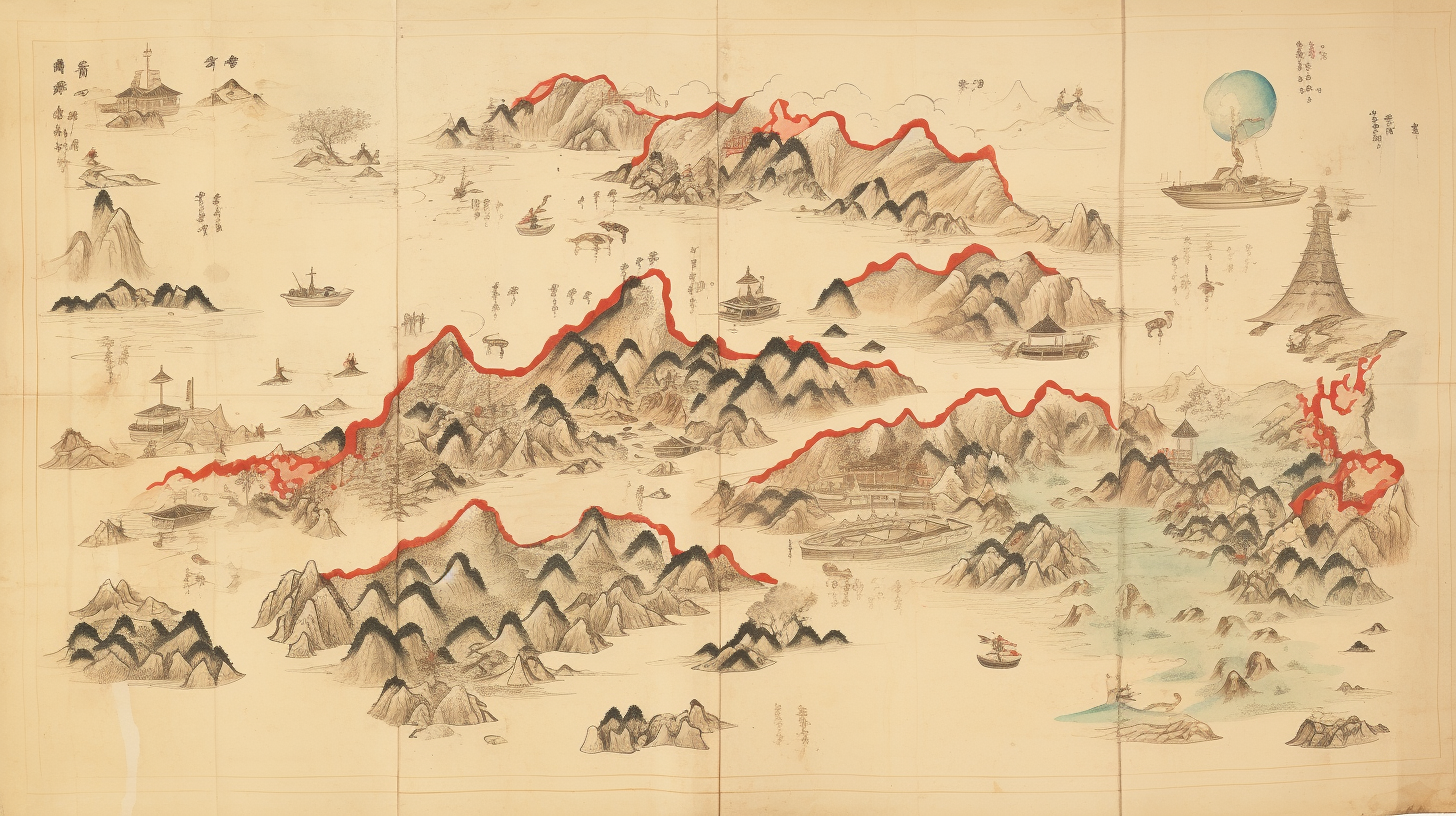 Ancient Asian Hand-Drawn Map Picture