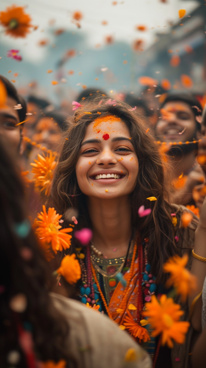 Ancient Ayodhya Celebration with Vibrant Flowers