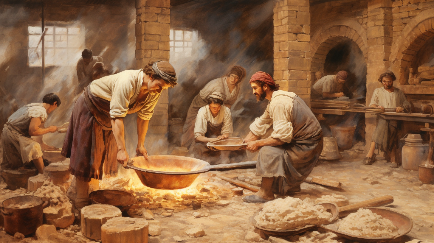 Vintage bakers making bread