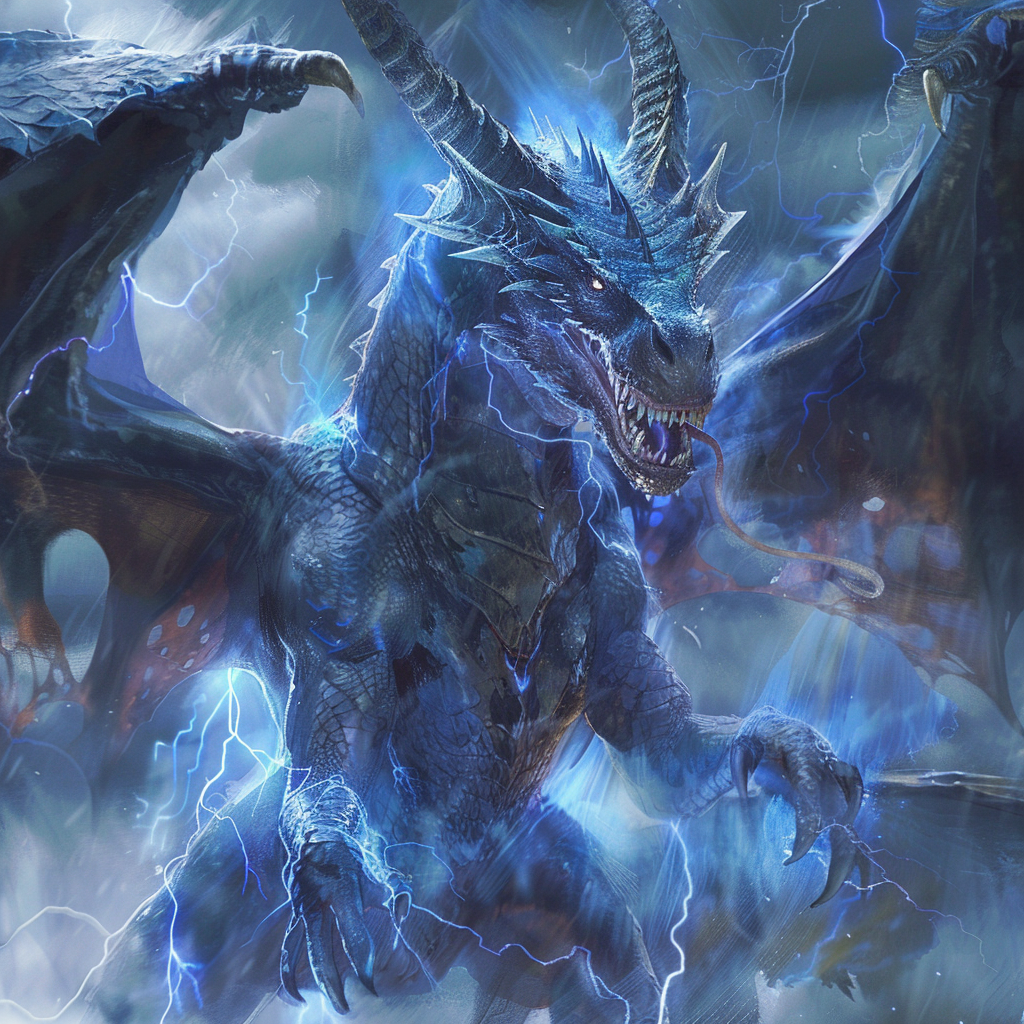 Blue dragon with electrical energy