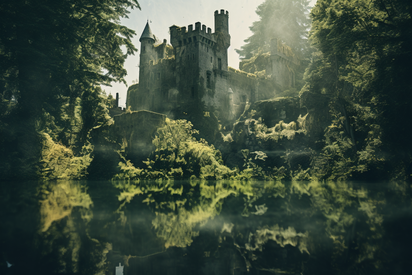 Ancient Castle Overgrown Forest Double Exposure