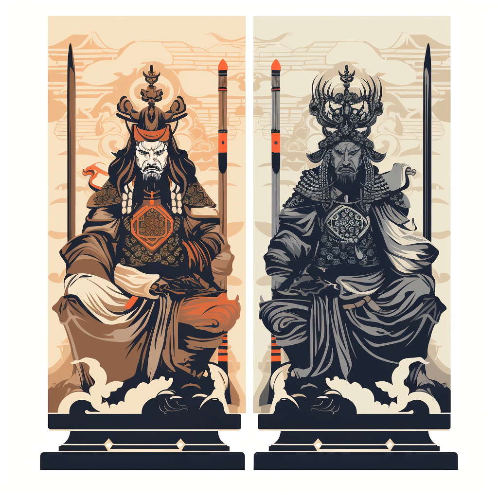 Ancient Chinese Samurai Door Gods - Totem Art Illustration