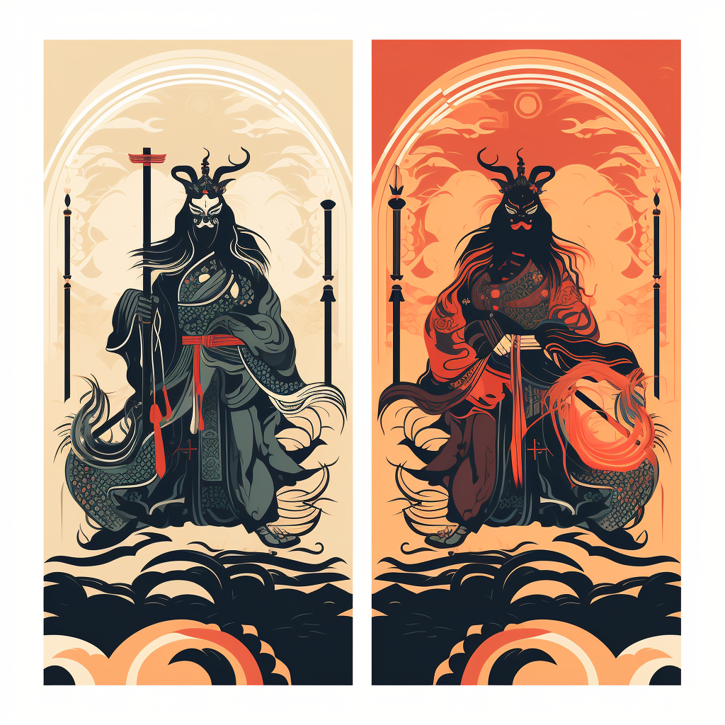 Ancient Chinese Samurai Door Gods: Totem Art Illustrations