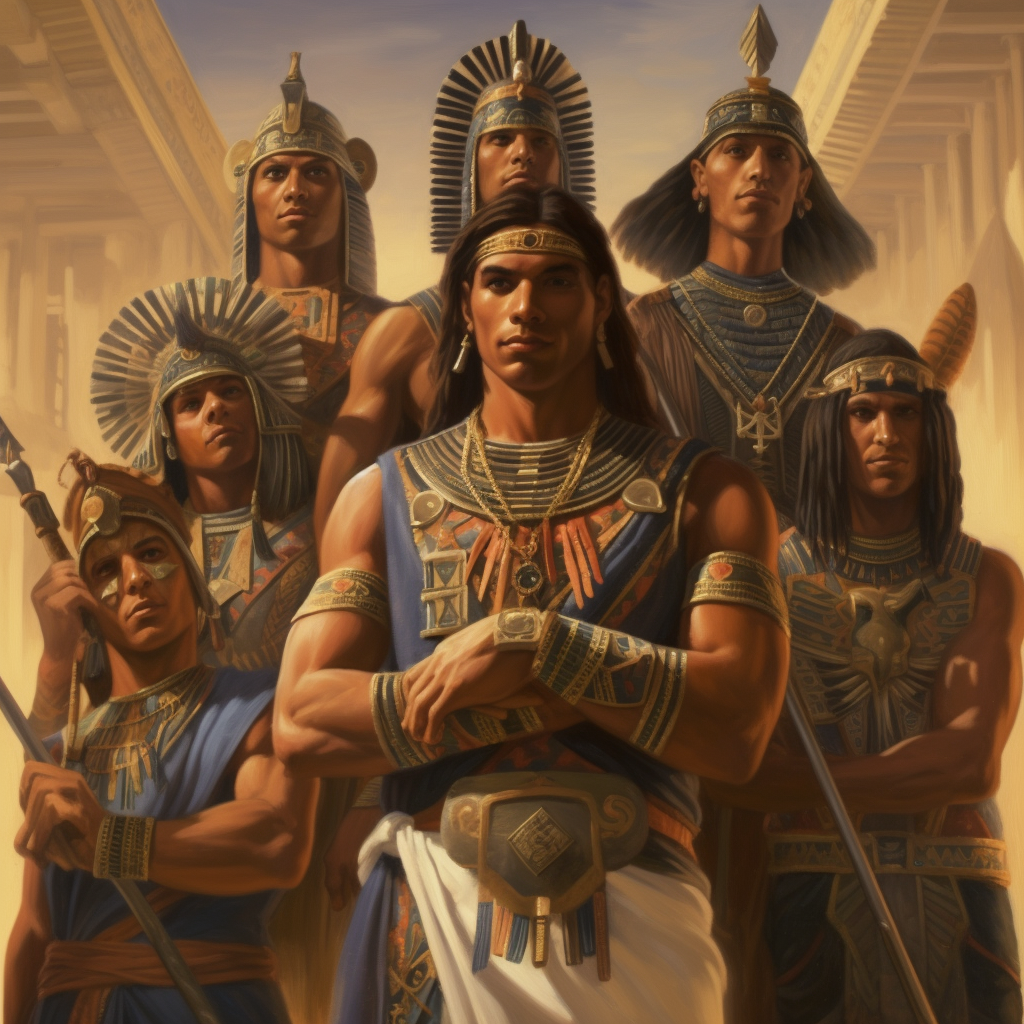 Group of men in ancient Egypt with different religions