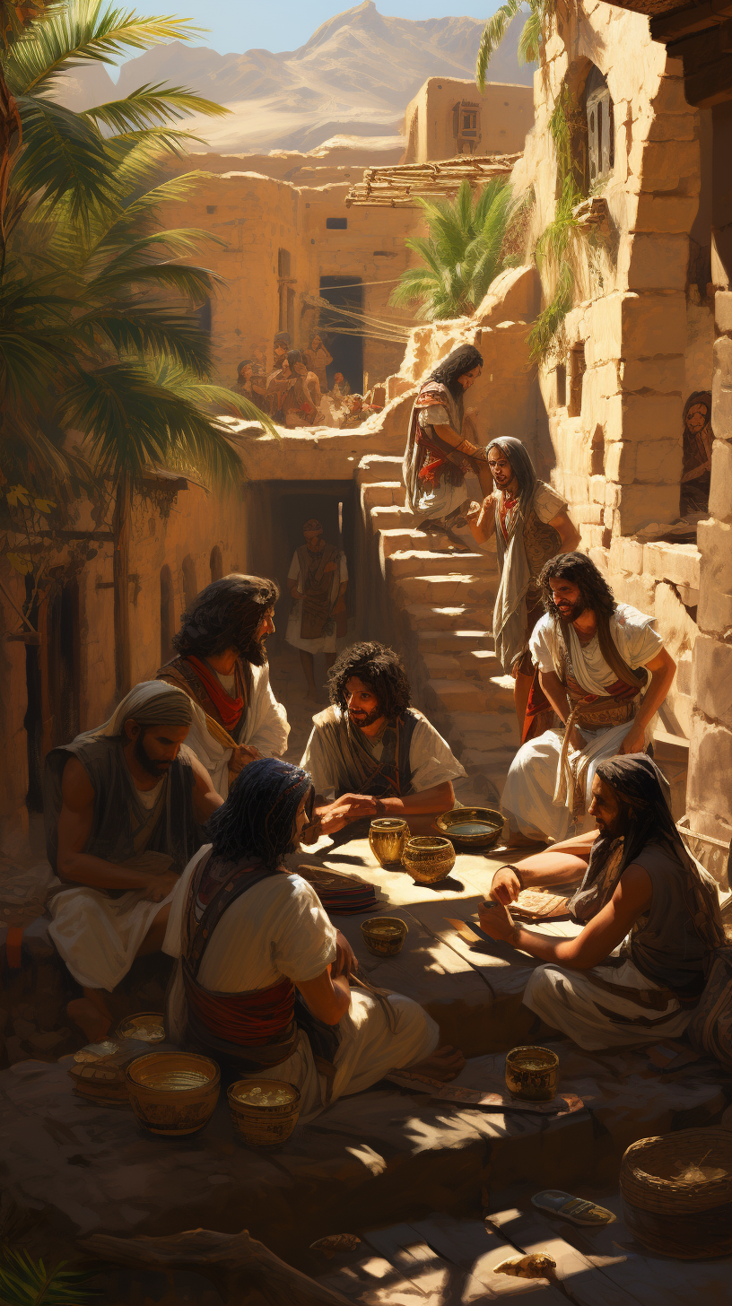 Ancient Egyptian peasants sharing beer