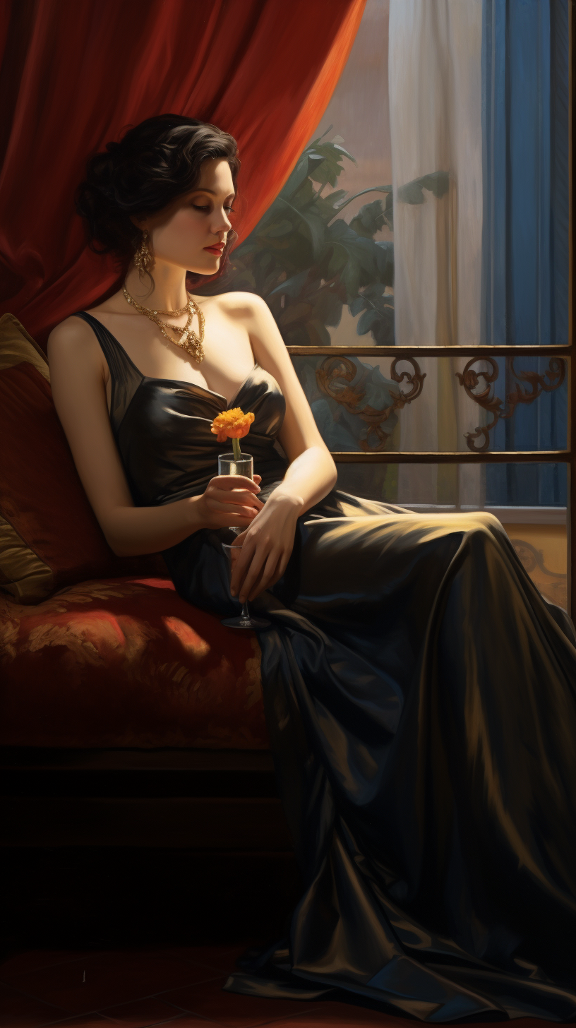 Depiction of an ancient empress in Edward Hopper style