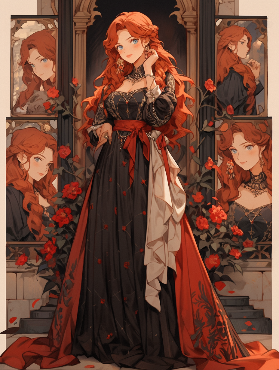 Red-haired girl in ancient European court dress