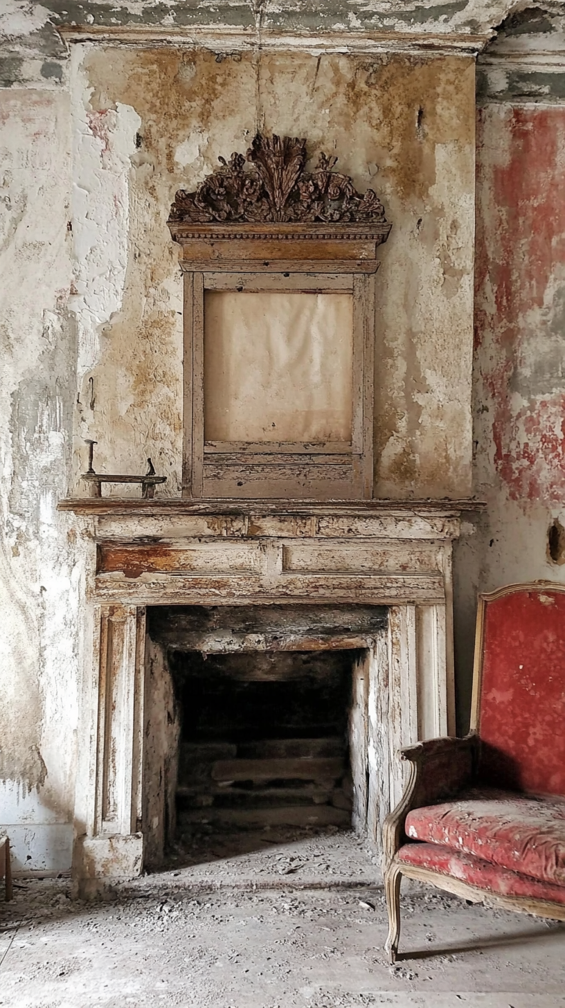 Vintage Fireplace Area With Dust