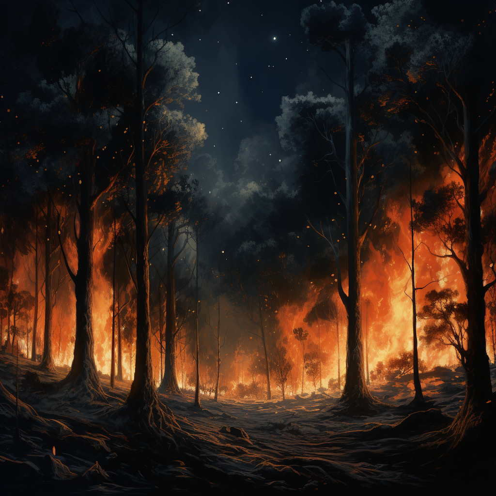 Ancient Forest Burning with Tall Flames