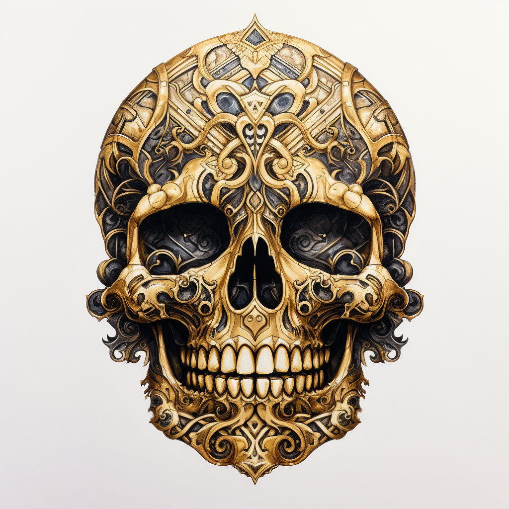 Ancient golden idol shaped skull artwork