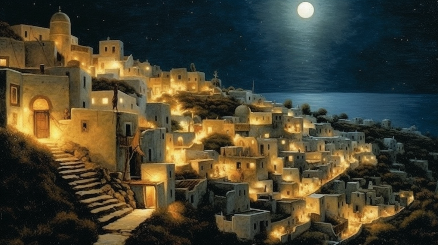 Moonlit night in ancient Greece