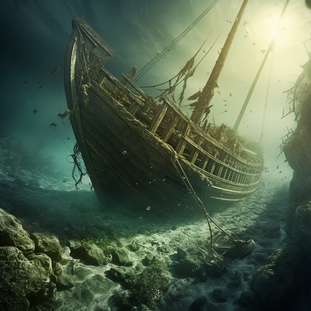 Ancient Greek Ship Sinking Ocean