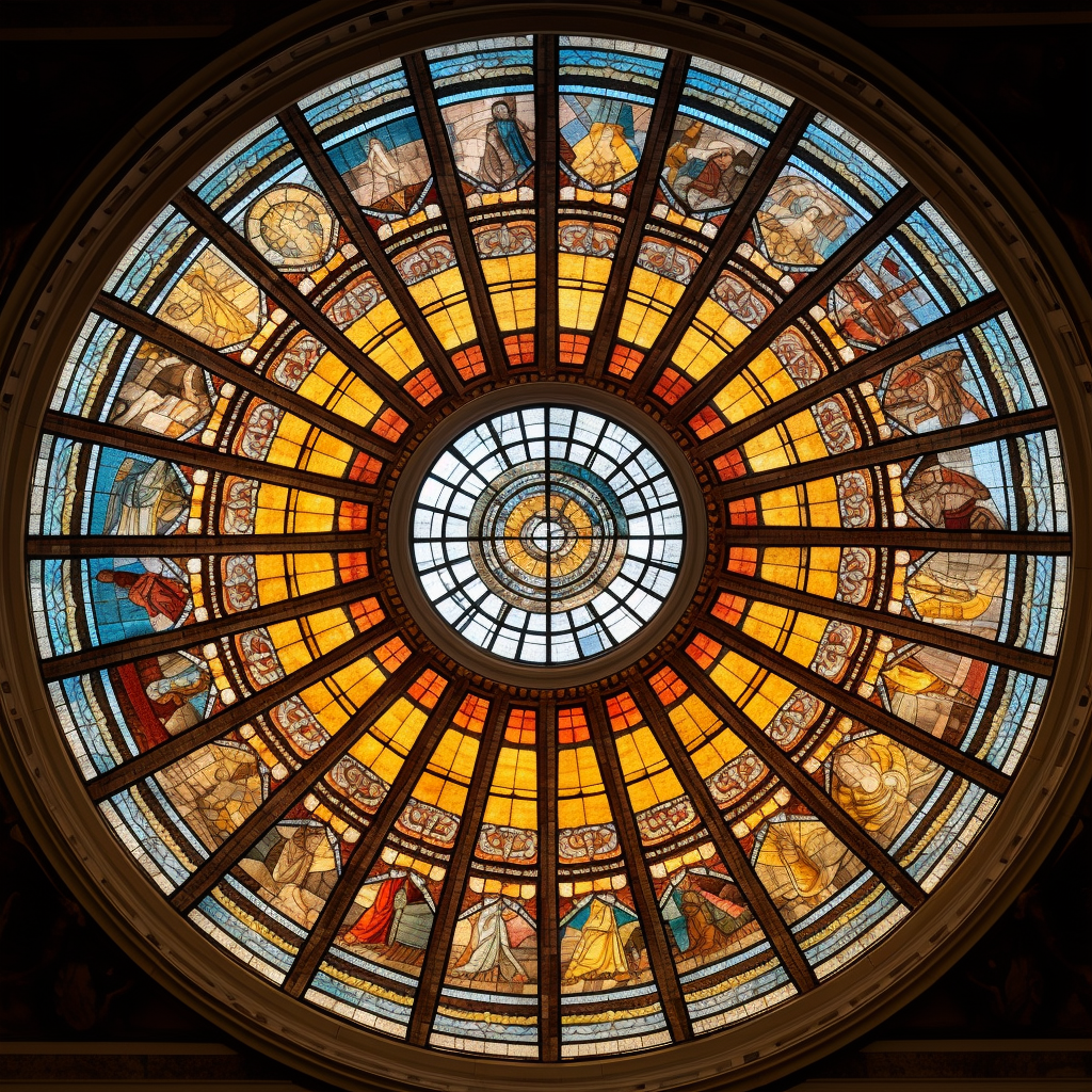 Beautiful stained glass dome in ancient Greek theatre