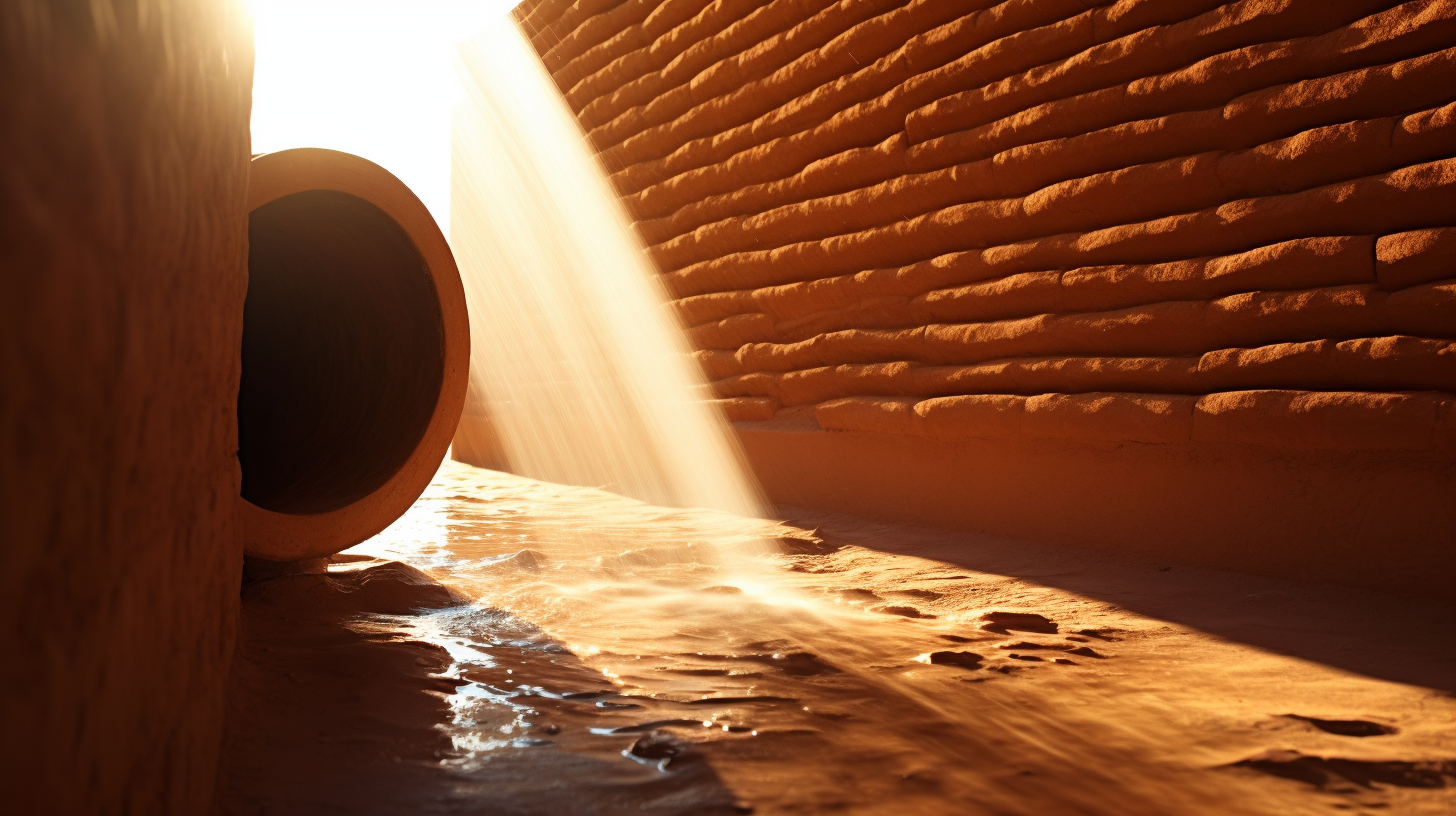 Water trickling from terracotta pipe into jar