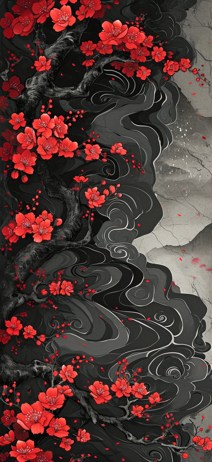 Japanese painting red black design