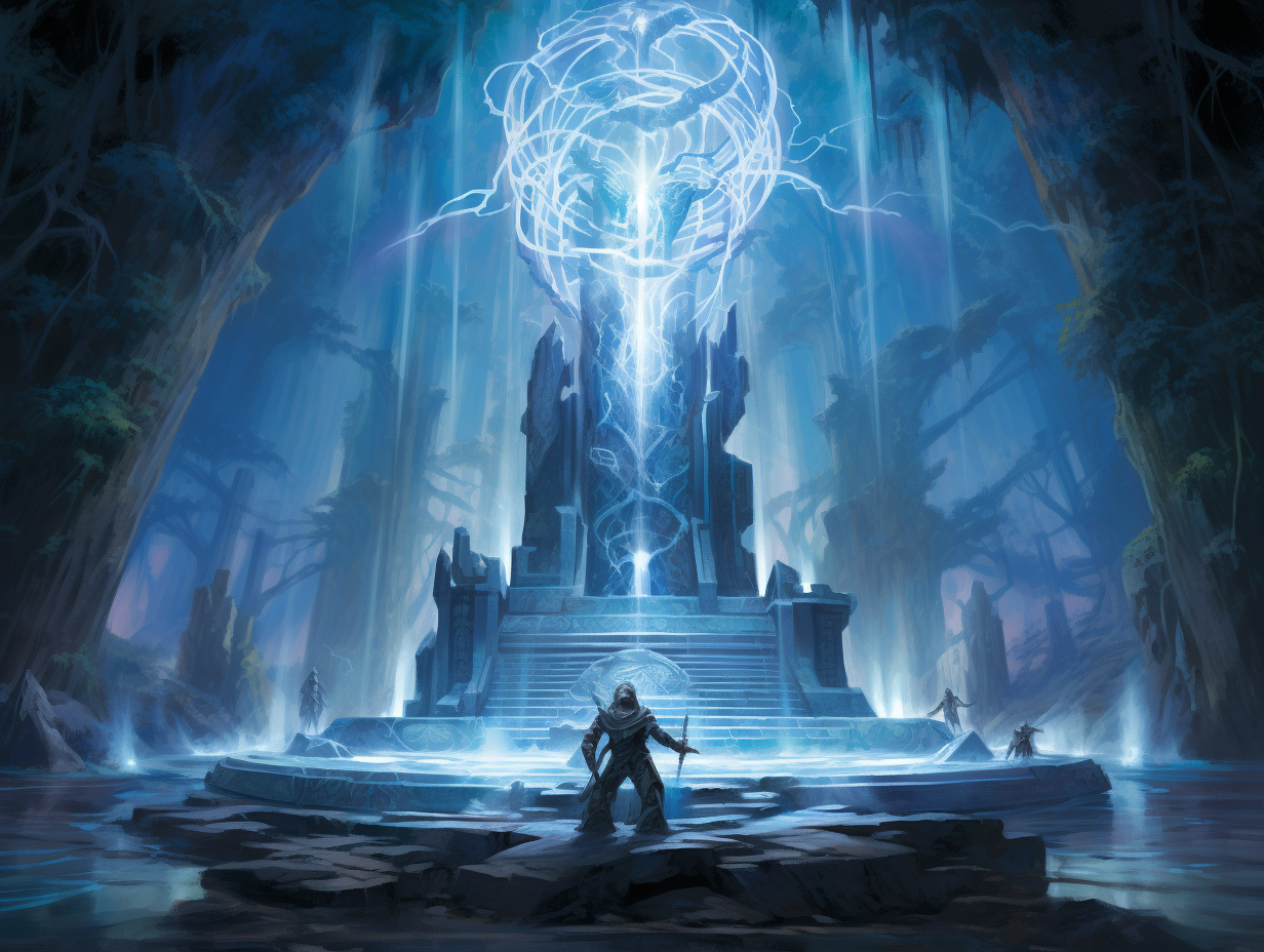 Stone monument with aether infusion art