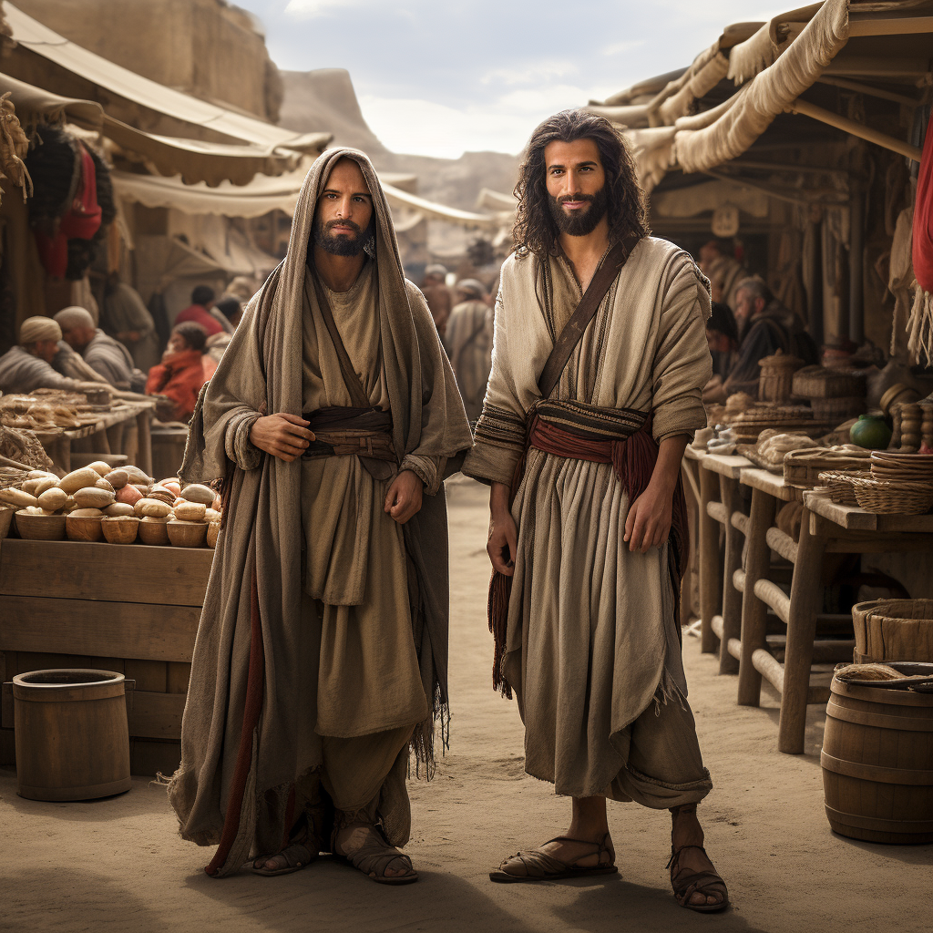 Actors in ancient market scene