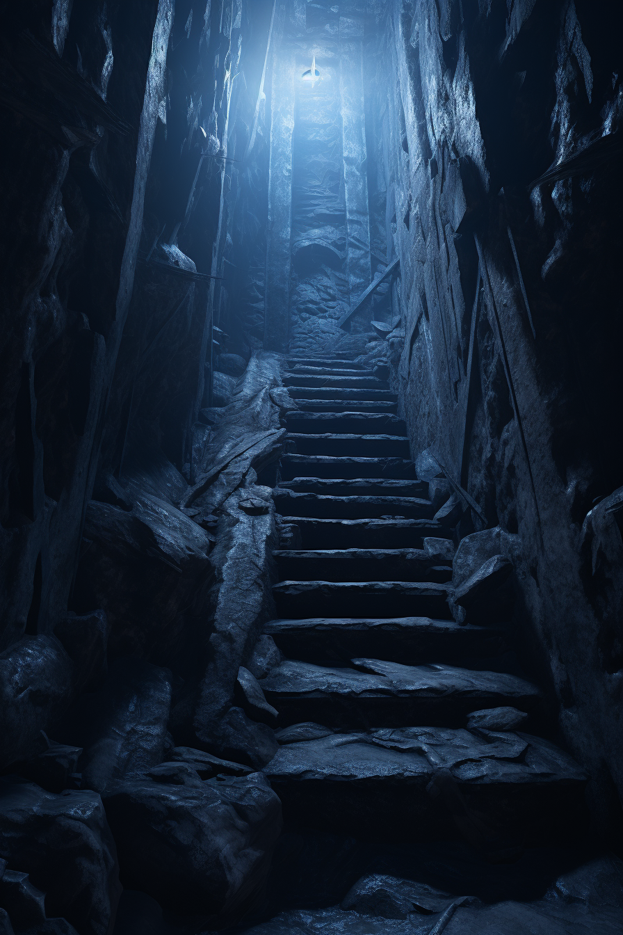 Dark mystery stone stairs