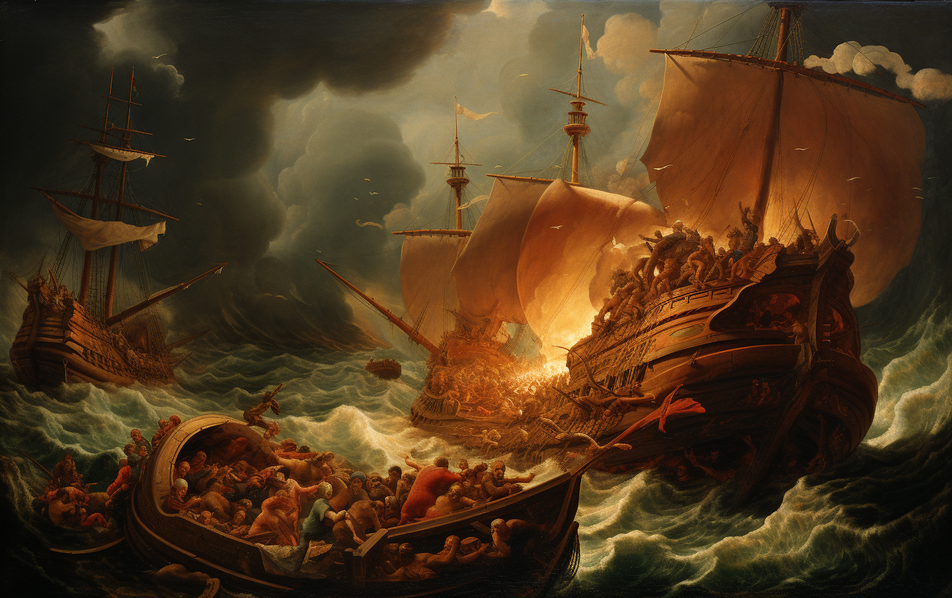 Ancient Greek-Persian Naval Battle Painting