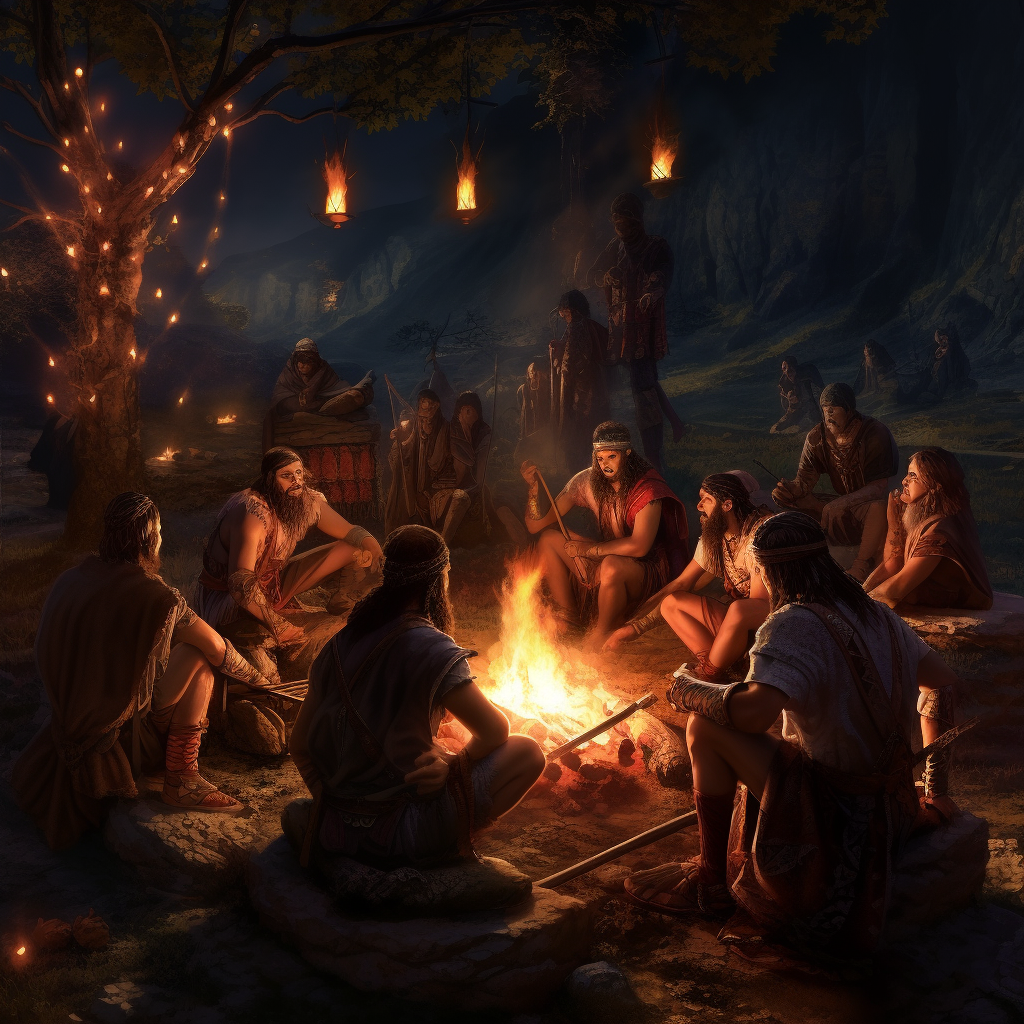 Ancient people around fire