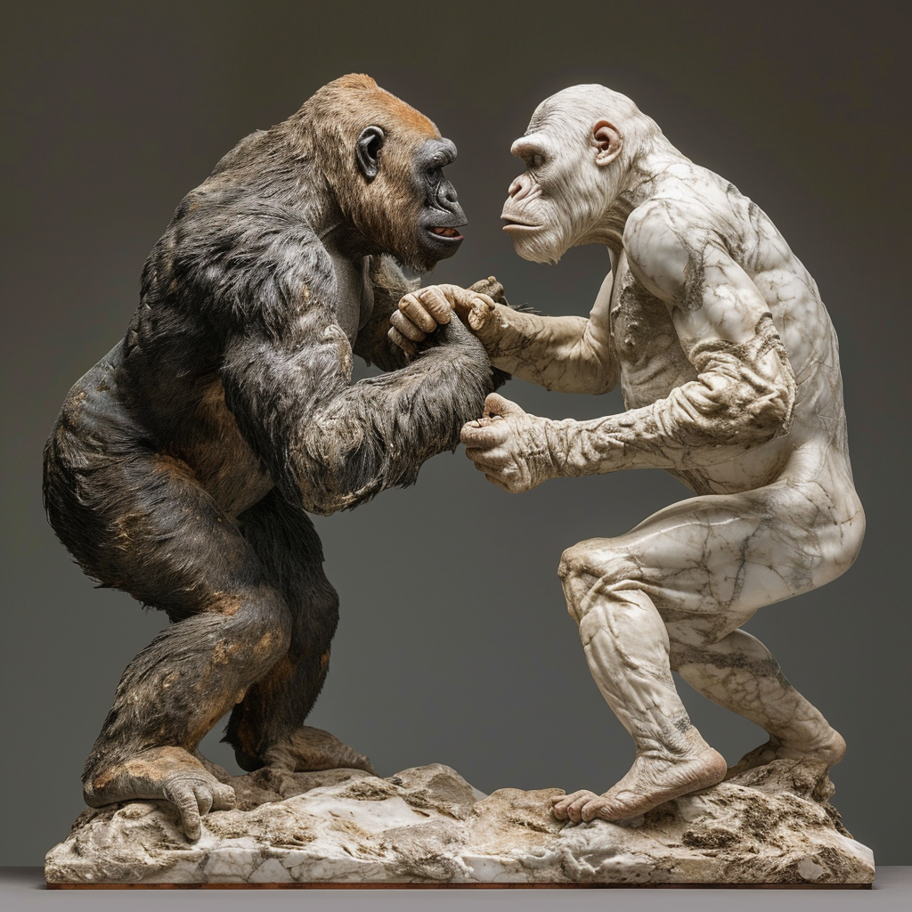 Roman Marble Sculpture Silverback Gorilla Bonobo Natural Poses