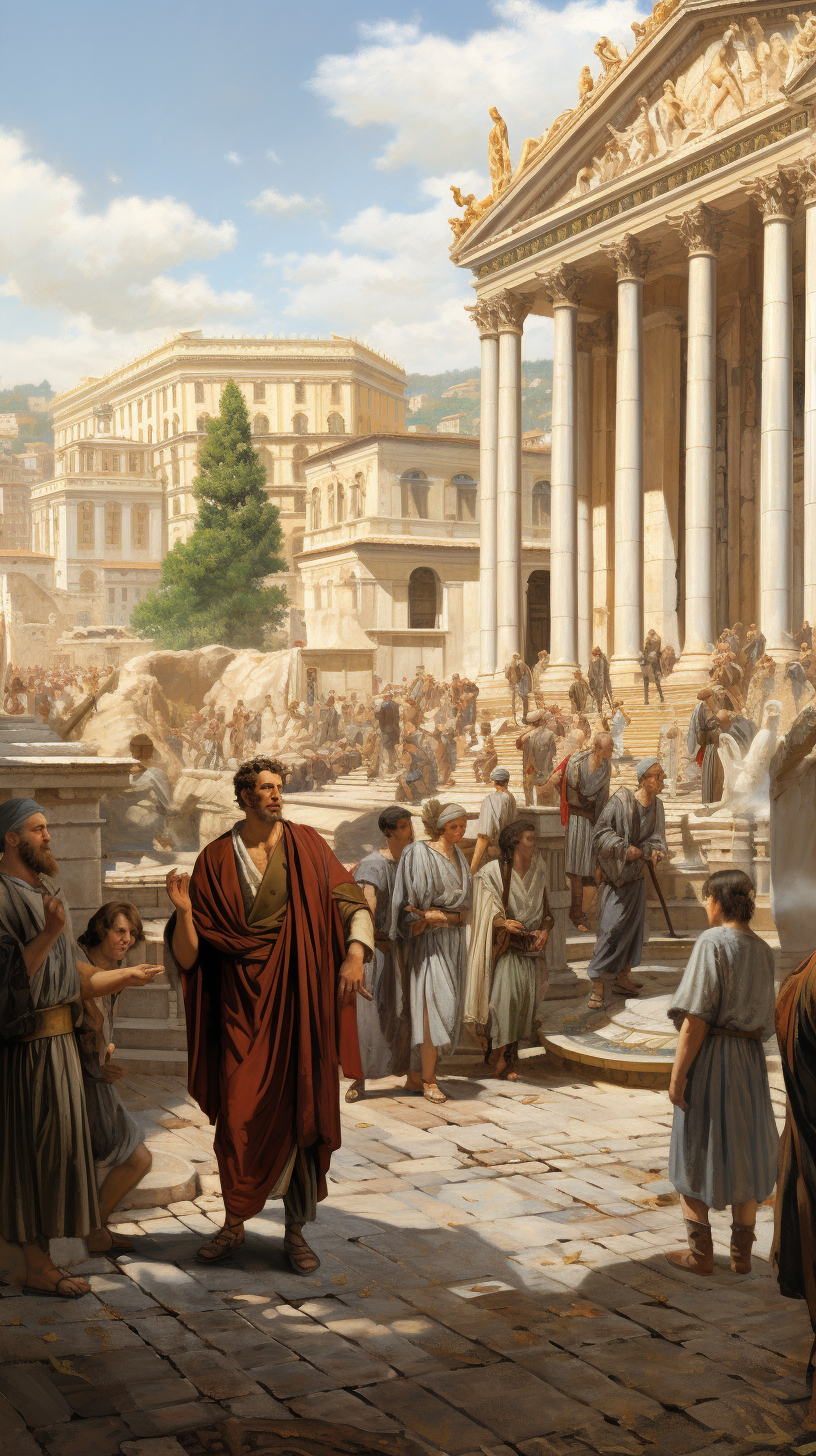 Ancient Romans gathering in a square