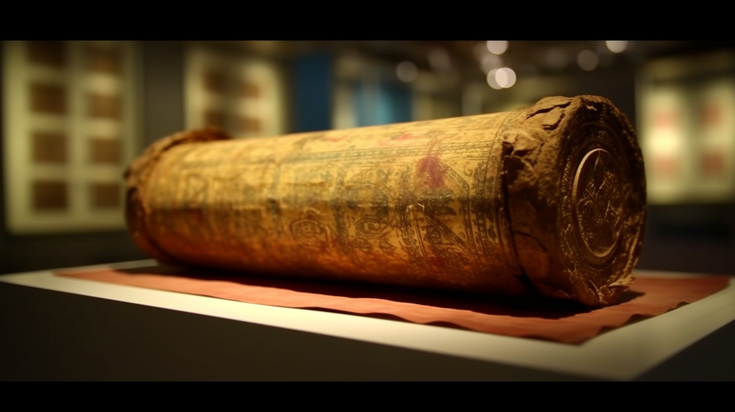 Ancient Scroll in Museum Stand