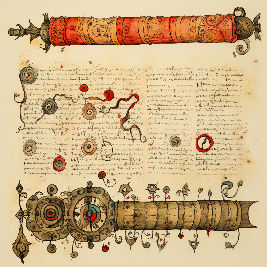 Ancient Scroll with Musical Score and Doodles