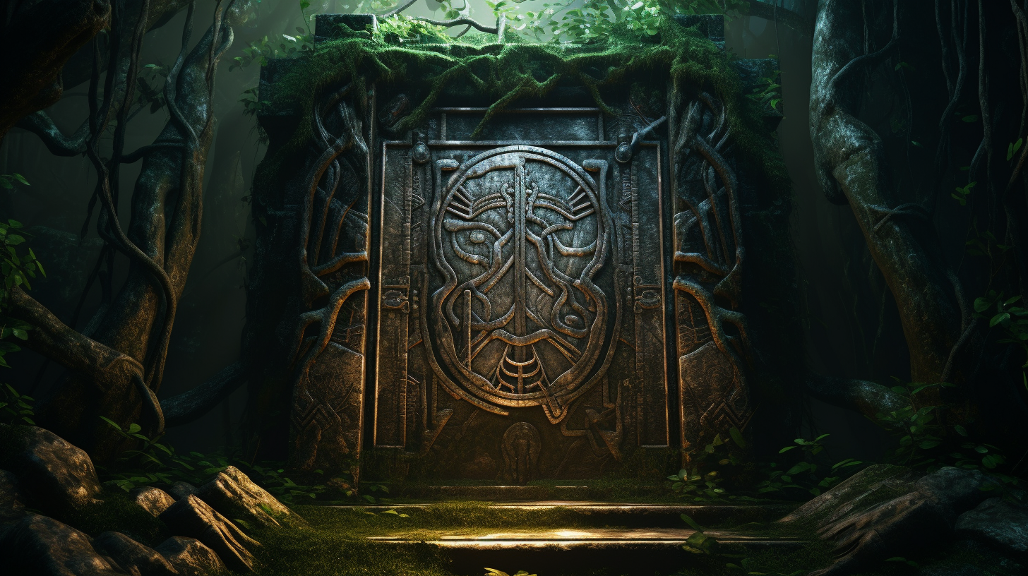 Glowing runes on ancient sealed door