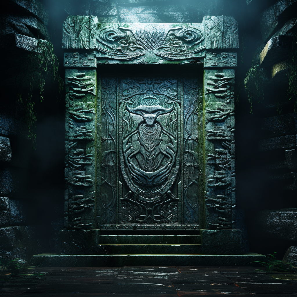 Engraved ancient door with glowing runes