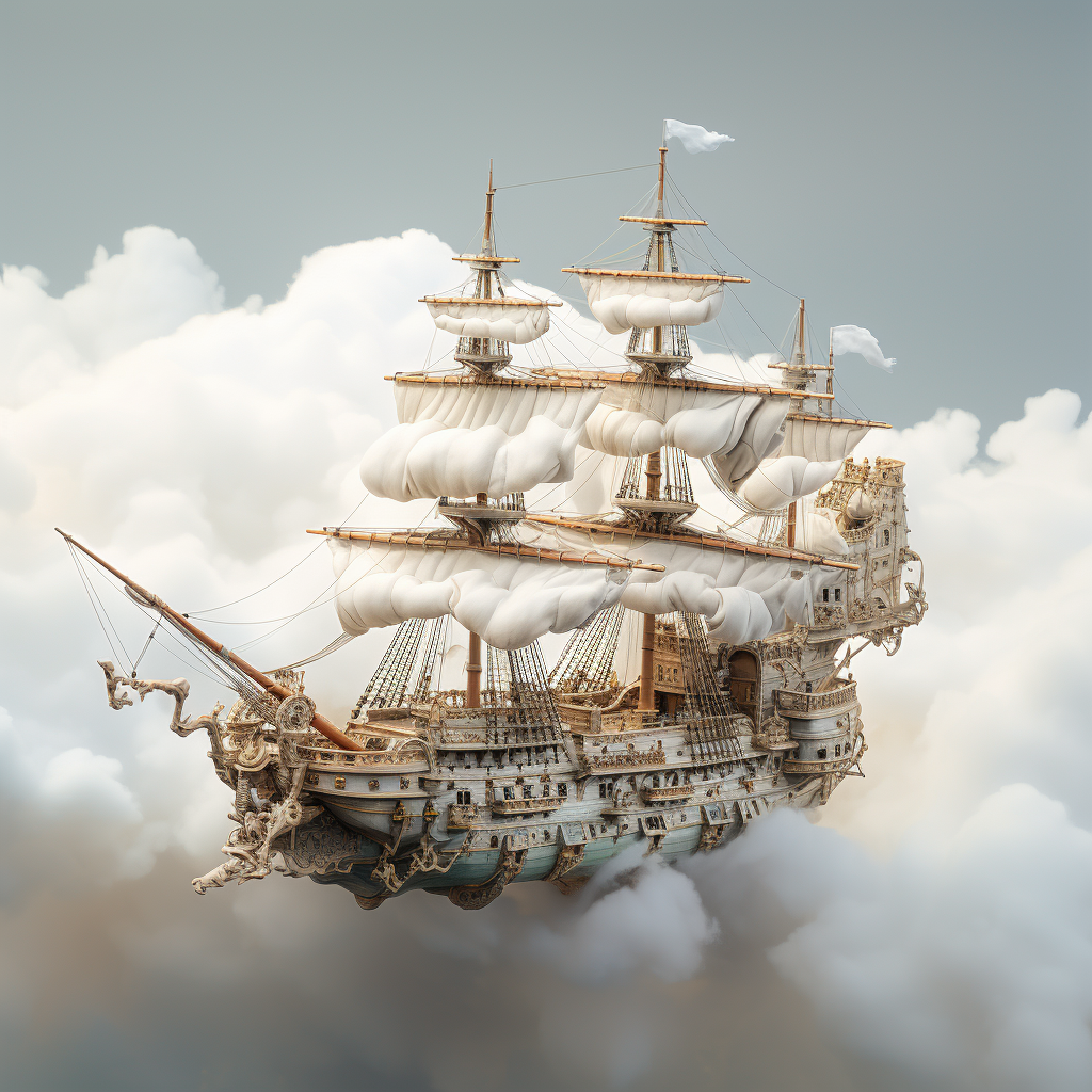 Ancient ship in cloud sea