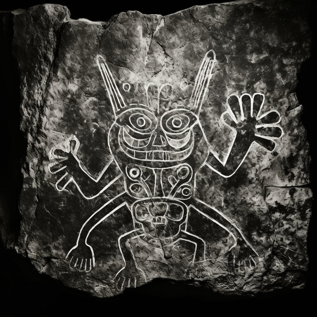 Ancient Siberian Petroglyph of Ogre Sketch