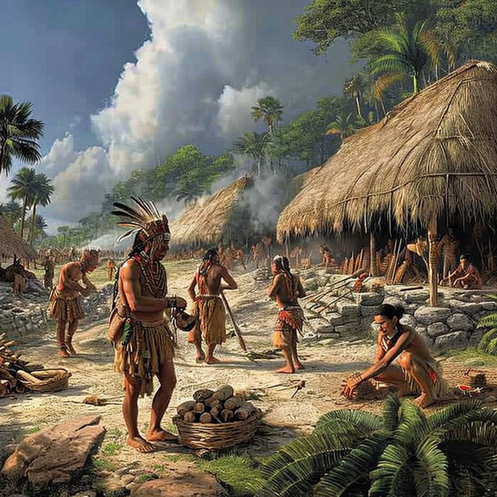 Ancient South Americans engaging in community duties