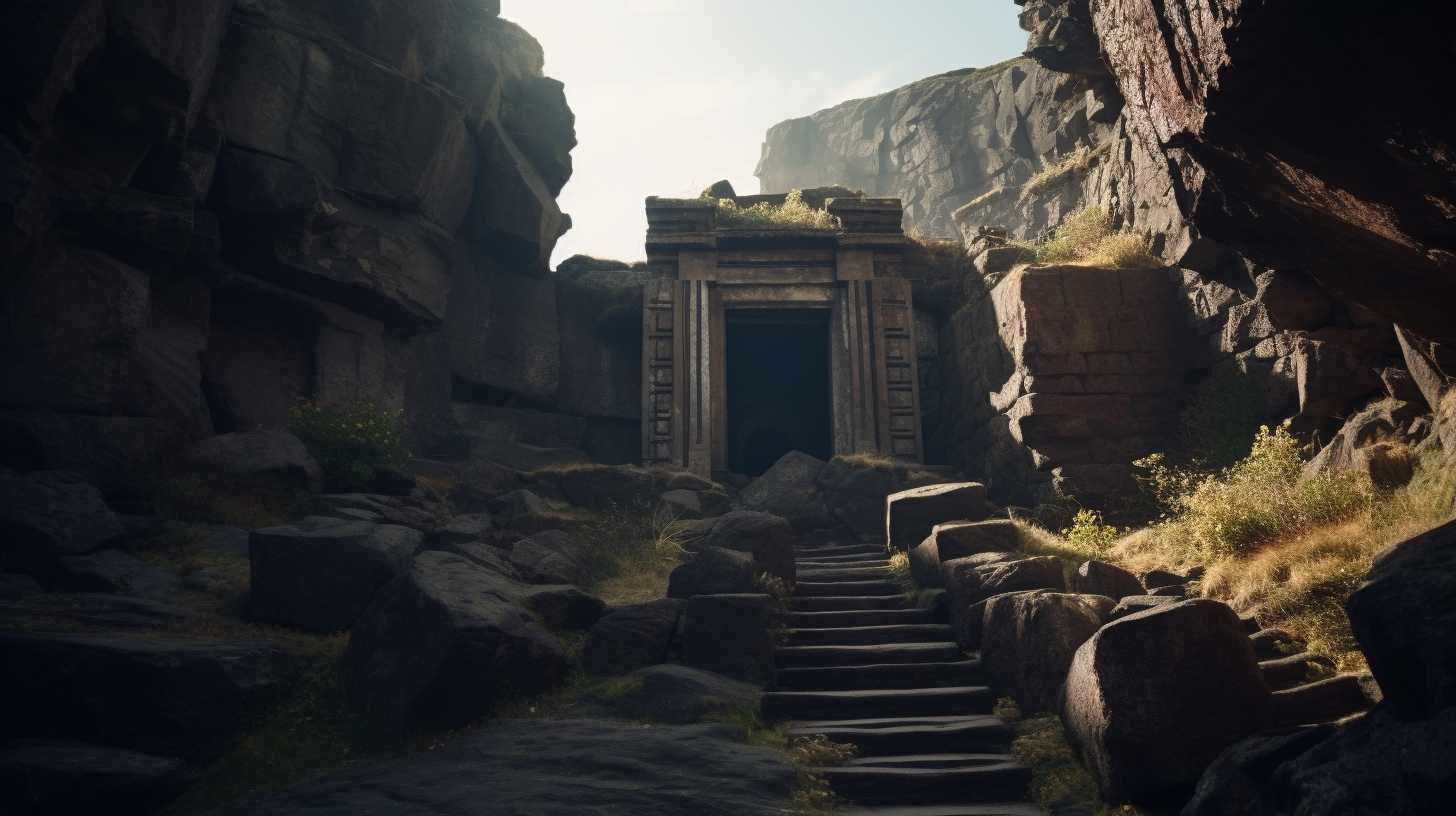 Ancient Stone Gate on Cliff with Stairs