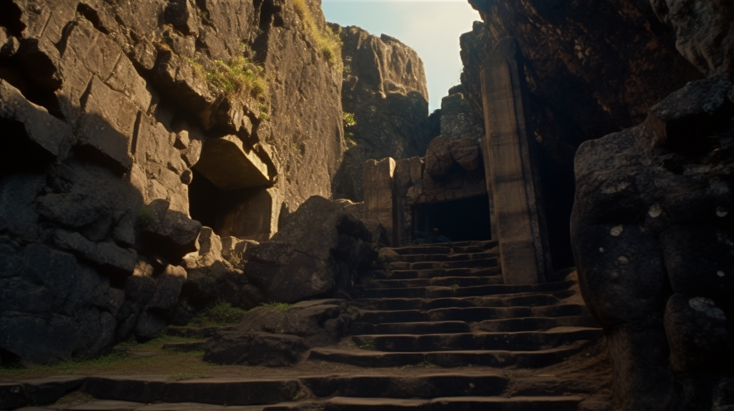 Barbaric stone gate on cliff