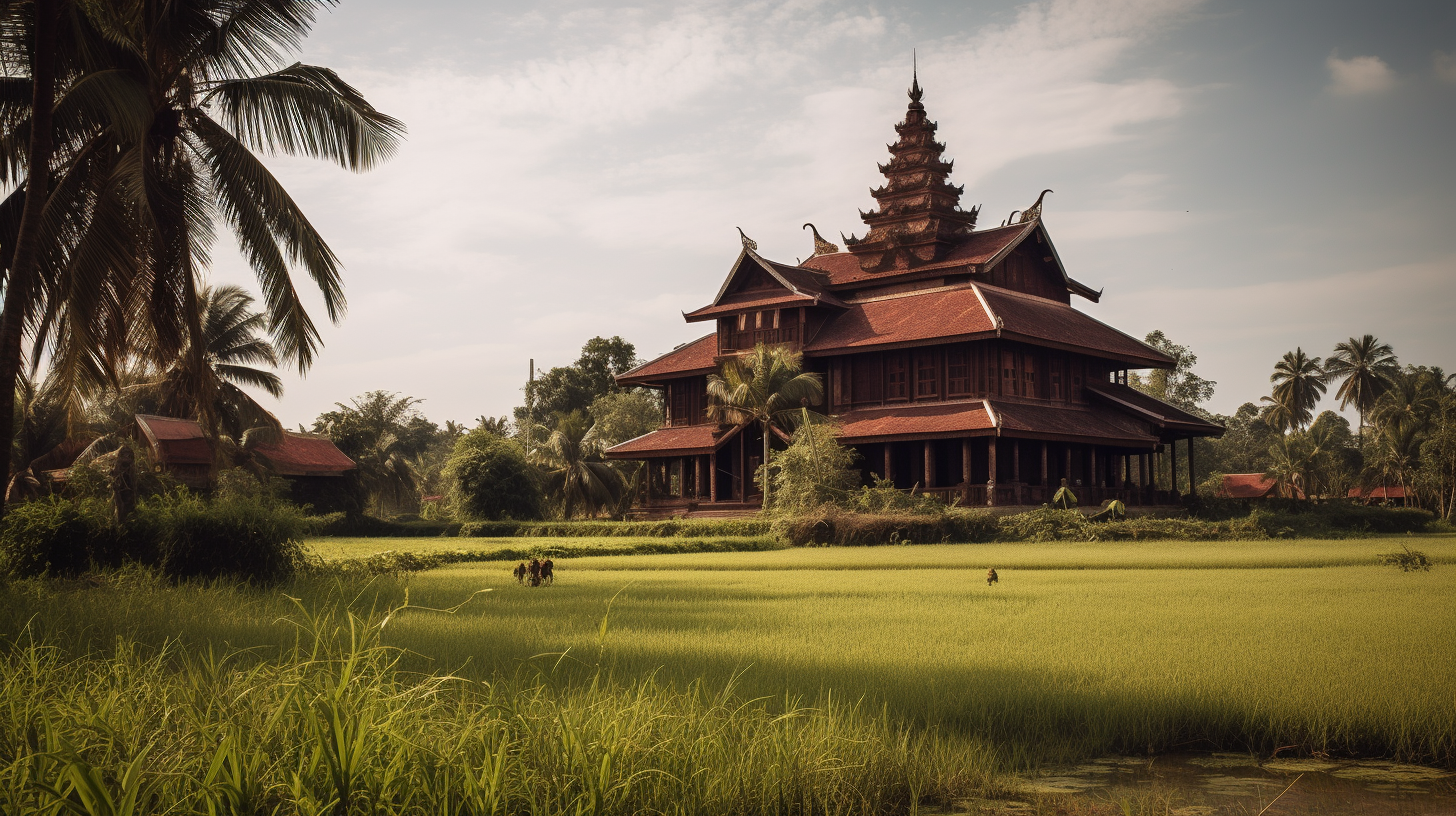 Traditional Thai school with beautiful carvings