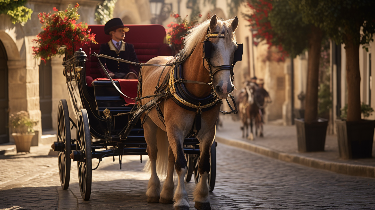 Elegant horse-drawn carriage in an ancient town