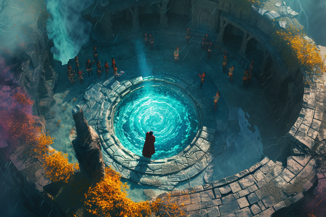 Ancient Well with Shouting People in Fantasy Colors