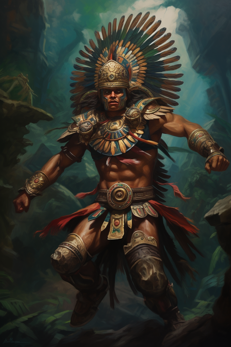 Image of an Ancient Aztec Warrior in Full Body Armor Fighting
