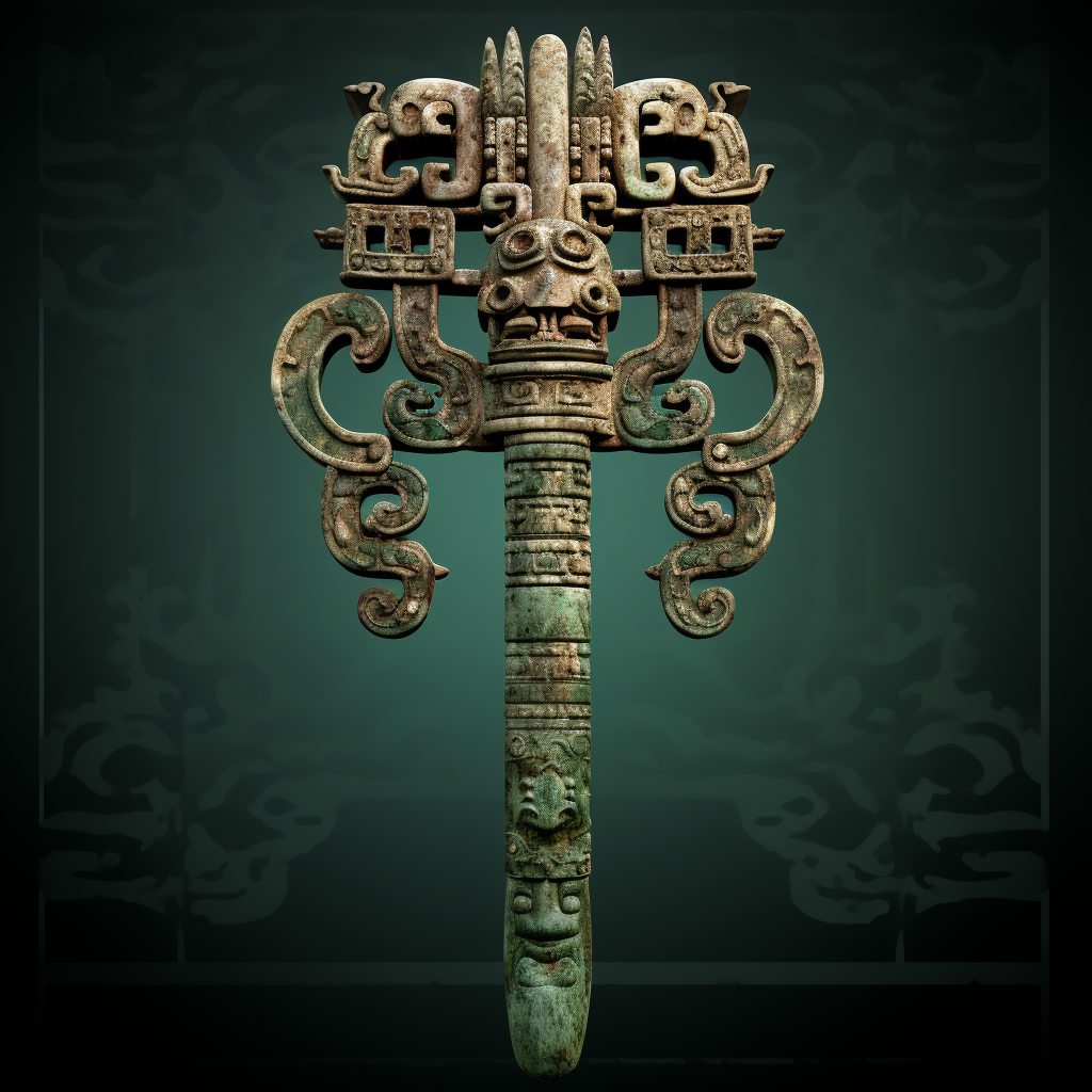 Ancient bronze sword in hanging position