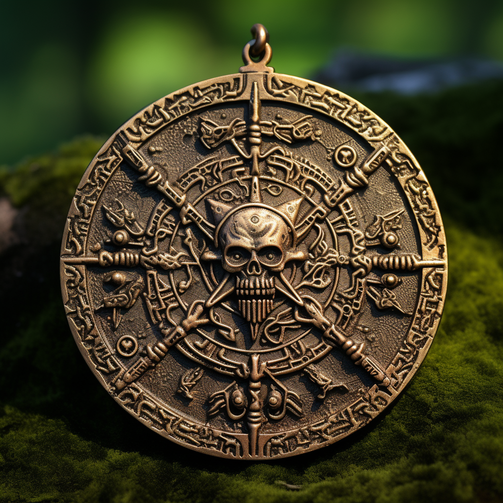 Ancient Nordic Celtic Medallion with Stylized Evil God