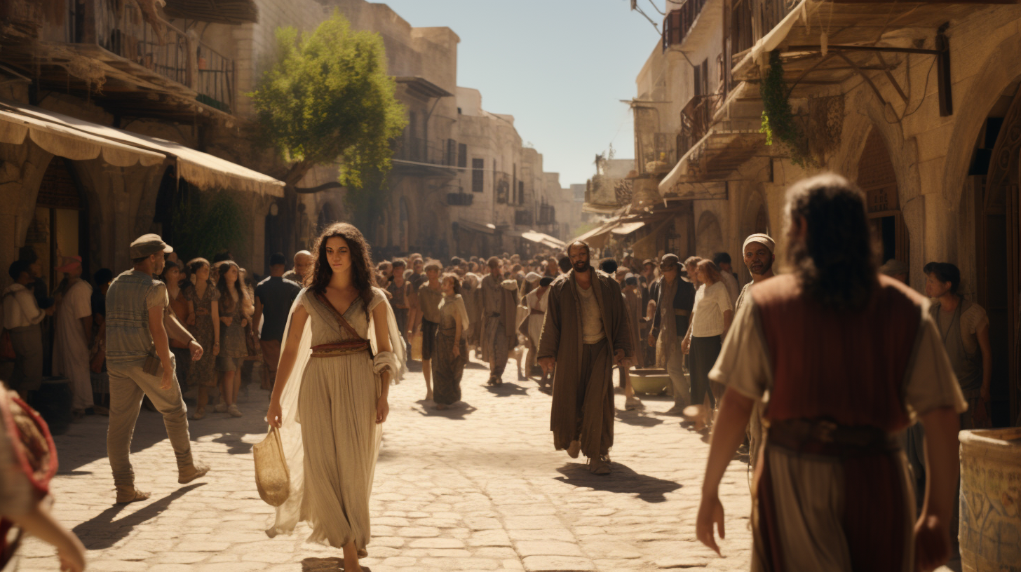 Ancient Israel People on Street Image