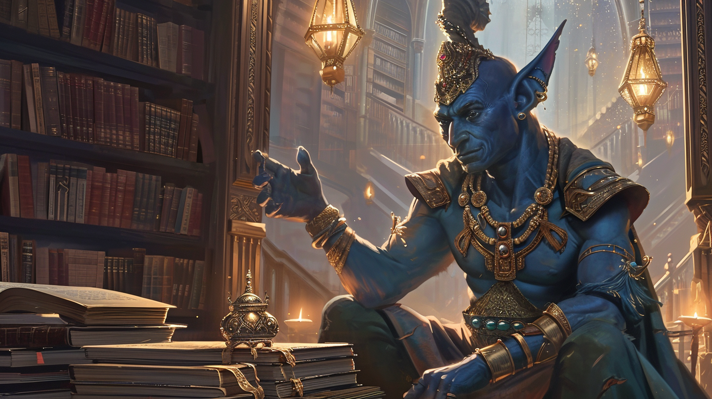 Powerful genie in ancient library