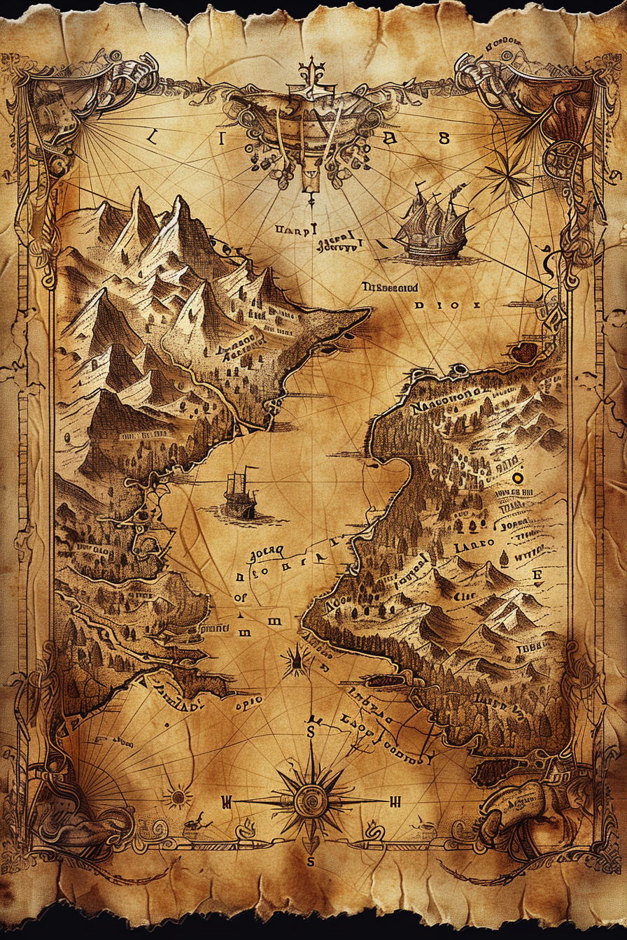 Detailed hand-drawn mythical continent map