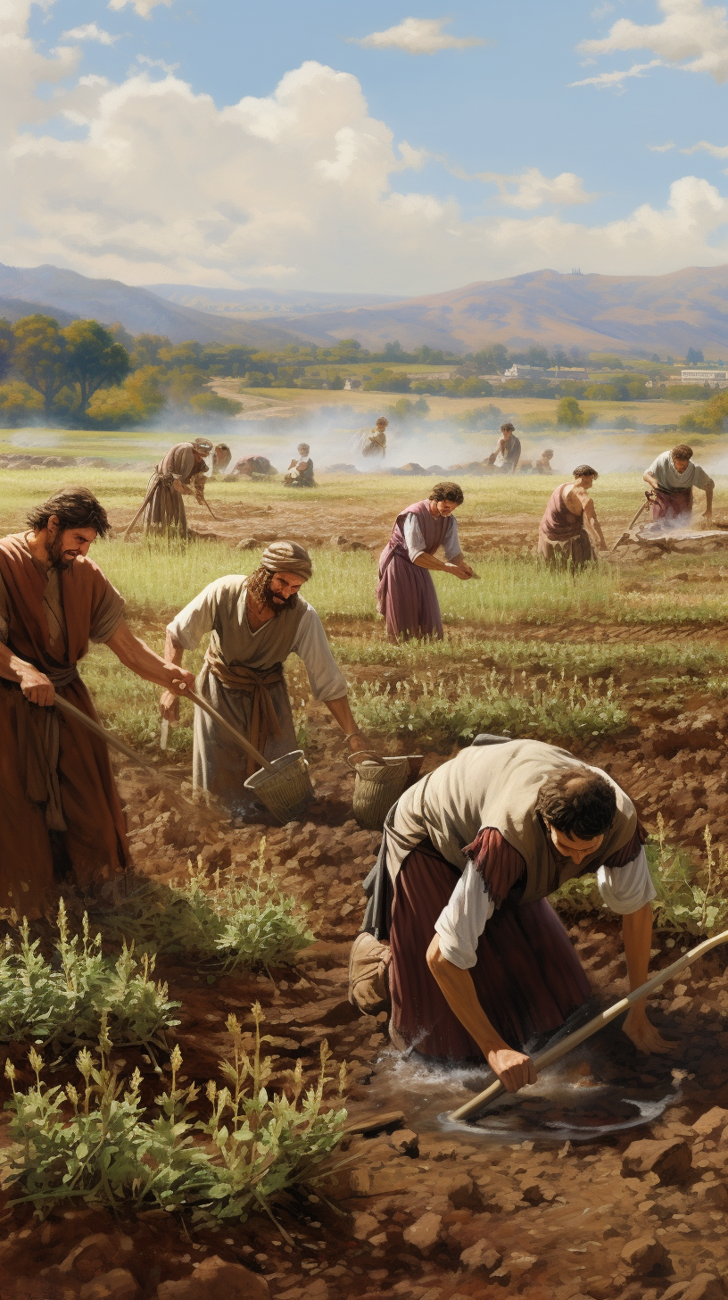 Ancient Roman commoners working in the field