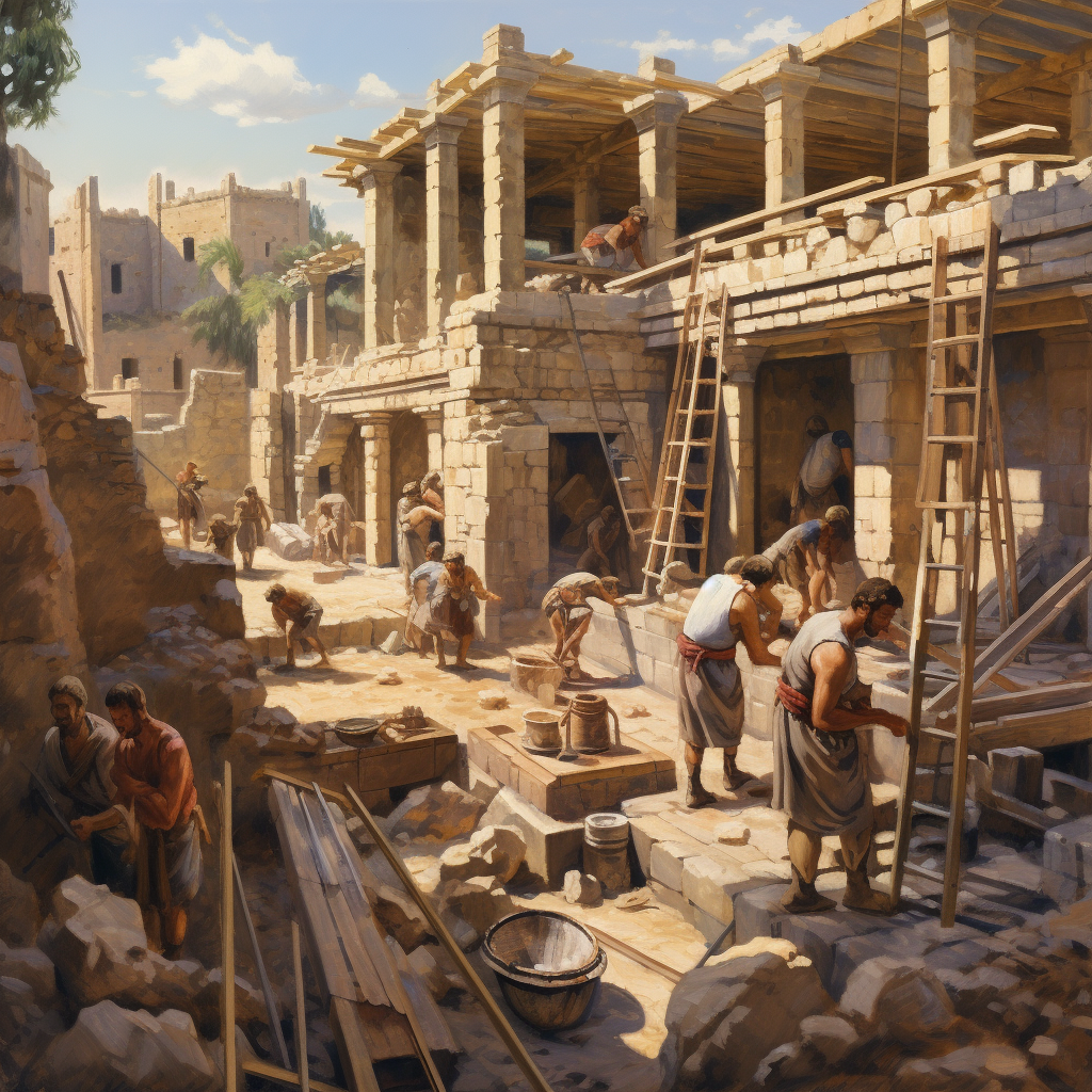 Ancient Roman workers building a structure