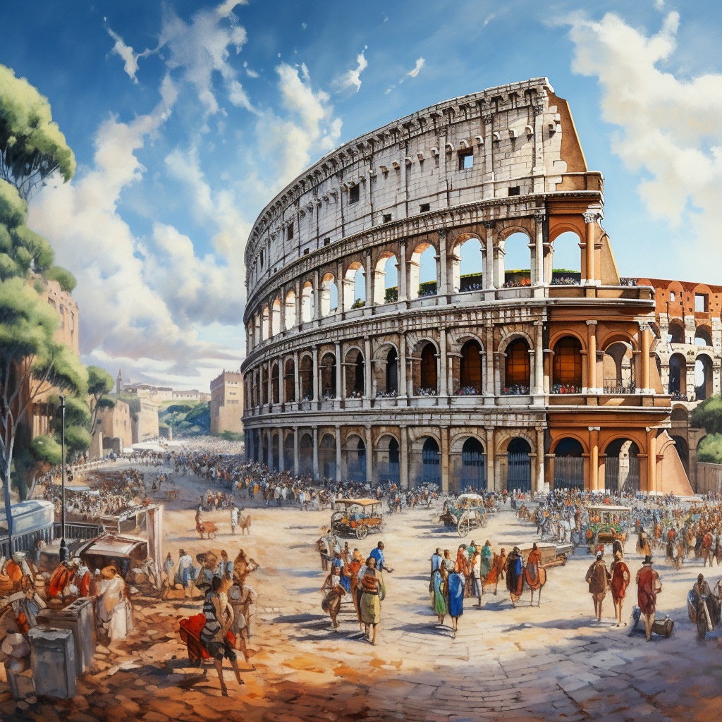 Vibrant Ancient Rome Colosseum and Citizens