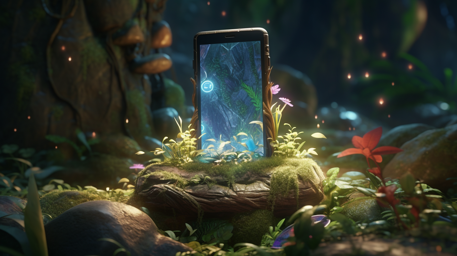 Ancient smartphone in fairytale world