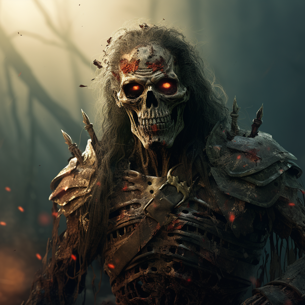 Dark fantasy art of ancient warlord zombie